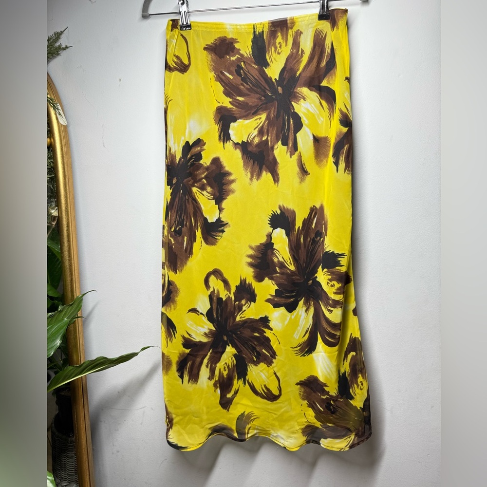 Cato Yellow and Brown Floral Midi Skirt